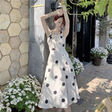 2025 Halter polka dot  retro suspender dress women's summer high sense design sense niche sexy strap long skirt
