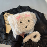 HULIANFU 2025 Autumn and winter new plush bag Japanese sweet wind cute plush bag puppy bow Popular style shoulder messenger bag