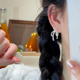 925 silver needle  lace bow stud earrings women's niche design exquisite high-end earrings ribbon earrings