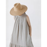 Cotton and linen cotton vertical strip  summer new temperament back collar slit small neckline fishtail pendulum vest dress