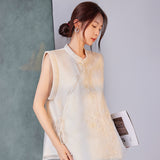 Summer new national style flower and bird embroidery mulberry silk vest women's clothing new Chinese vest high sense outside M4007