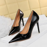 2025 9611-7  style sexy and thin shallow mouth pointed head super high heel metal stone pattern retro women's single shoes high heels
