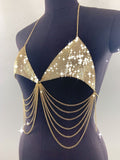 2025 SM2406  vest sequined mesh tube top metal thin chain fringed chain neck top vest body chain