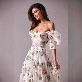 HULIANFU 2025 New new off-the-shoulder 2025 women's clothing fashion organza fairy long temperament evening dress dress