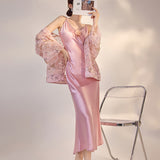 New  pink three-dimensional rose acetic acid suspender dress New celebrity temperament hip-wrapped dress M3059