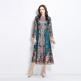 Hot trade New women's clothing export 2025 spring and summer new stand-up collar horn sleeve ethnic lace splicing long jumpsuit