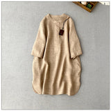 summer new literary and retro six-quarter sleeve stand-up collar shirt loose, cool and comfortable medium and long casual pullover