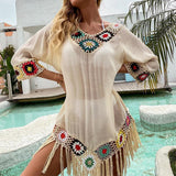 20252023  New  Popular trade spring and summer women's beach hand hook flower beach blouse medium and long beach clothes