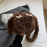 HULIANFU 2025 Autumn and winter new plush bag Japanese sweet wind cute plush bag puppy bow Popular style shoulder messenger bag