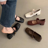 2025  Retro square head light mouth thick heel single shoes female spring and autumn new  evening breeze fairy soft leather Mary Jane small leather shoes
