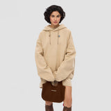 2025 Cross-border autumn and winter design sense embroidered sweater women's pullover hooded loose shoulder medium and long drawstring sweater high sense