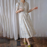 clear summer gentle wind dress, ramie floral pleated lace-up dress, Mori skirt 220622