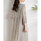 2025 new mulberry silk embroidery dress women's spring and summer Korean version high-end gray loose heavy silk dress