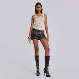 2025 Cross-border wasteland wind slim-fit metal decorative vest women's base spring new hollow bead knitted vest premium