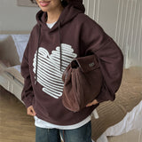 2025 design sense love towel embroidery contrasting color long-sleeved sweater women's spring and autumn new loose hooded sweater women's Popular trade