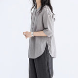 summer new soft gray loose five-quarter sleeve summer light loose shirt top women