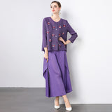 Miyake three-dimensional flower decoration versatile pleated cardigan top plus irregular loose pleated pants fashion suit