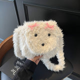 HULIANFU 2025 Autumn and winter new plush bag Japanese sweet wind cute plush bag puppy bow Popular style shoulder messenger bag