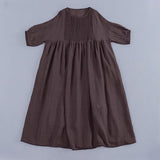 summer new loose large size wrinkled texture fine organ pleated seven-point bubble sleeves elegant dress women