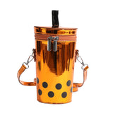HULIANFU 2025 High-value milk tea cup bag women's summer new metal patent leather polka dot bucket bag ins wind cute messenger bag