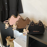 HULIANFU 2025 ins super fire cute cat leopard print plush small bag Korean version embroidered letter matte women's bag Popular style messenger bag