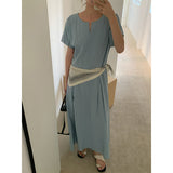 2025 THE MIND Design Temperament Dress 2025 Summer New Korean Version Simple High Waist Skinny Long Dress T293