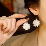 Light luxury high-end shell flower earrings elegant temperament versatile full diamond ear hook s925 silver needle anti-allergic earrings