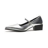2025  Black thick heel pointed single shoes women's word with commuting versatile  Mary Jane small leather shoes