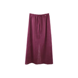 2025 [Guangzhou six meters] Tencel linen split elastic waist skirt 2025 summer Korean version simple A-shaped skirt T5015