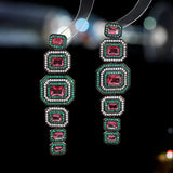 2025 retro new geometric colored treasure fashion earrings  court style exaggerated atmosphere long heavy industry earrings