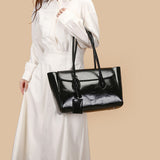 2025 Tote bag popular new retro glossy handbag simple and fashionable shoulder bag large-capacity commuter flip bag