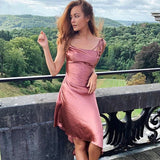 2025 fashion and sexy suspender collar irregular long dress  spring new backless waist and thin dress