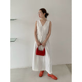 2025 THE MIND linen design V-neck vest skirt 2025 summer Korean version simple waist sleeveless dress 005AX