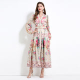 Positioning printed dress women's 2025 spring vacation style waist and thin temperament single-breasted big pendulum 2025 long dress