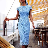 HULIANFU popular New 2025 Popular trade new women's clothing wish  crew neck short-sleeved lace ins medium dress dress