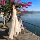 2025 Atmosphere knitted tube top dress women's high-end seaside vacation dress design temperament neck dress skirt