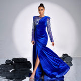 2025 high-end long-sleeved temperament round neck long sequined banquet heavy industry evening dress bridesmaid dress women