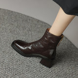 2025  retro thick heel short boots women's popular autumn and winter new square head high heel boots slim Martin boots single boots