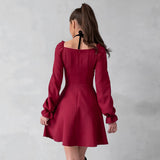 2025 Sky blue square neck lantern sleeve high waist A pendulum dress popularwildberries spring hot new short skirt