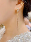 Premium chain long fringed earrings women's double C cross pure silver needle earrings temperament light luxury face thin earrings