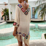 20252023  New  Popular trade spring and summer women's beach hand hook flower beach blouse medium and long beach clothes