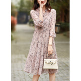 2025 Mulberry silk dress  floral coffee break skirt high-end Hangzhou women's clothing loose medium and long skirt summer
