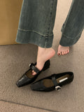 2025  low-heeled square head silver Mary Jane shoes women's shoes popular new winter single shoes retro fashion small leather shoes