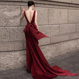 2025 Premium satin toast dress sexy deep V art exam host long dress temperament thin bride wedding fishtail evening dress