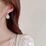 2025 New Chinese style high-end earrings 925 silver needles inlaid with zircon agate ice-transparent chalcedony flower oval earrings