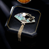 2025 New national style elegant thousands of miles Jiangshan sunrise fan fringed brooch creative elegant antique clothing pin accessories
