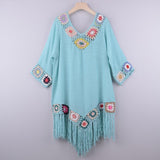 20252023  New  Popular trade spring and summer women's beach hand hook flower beach blouse medium and long beach clothes