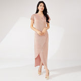 2025 Hot trade women's clothing  dress high sense v-neck short sleeves loose irregular fashion temperament medium and long dress Popular style