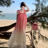 2025 Holiday photo beach skirt seaside pink gradual change suspender seaside atmosphere long skirt three-dimensional embroidery super fairy date
