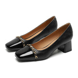2025 5288-10 Mary Jane shoes women's autumn mid-heel 2025 new British style metal chain retro color matching thick heel single shoes